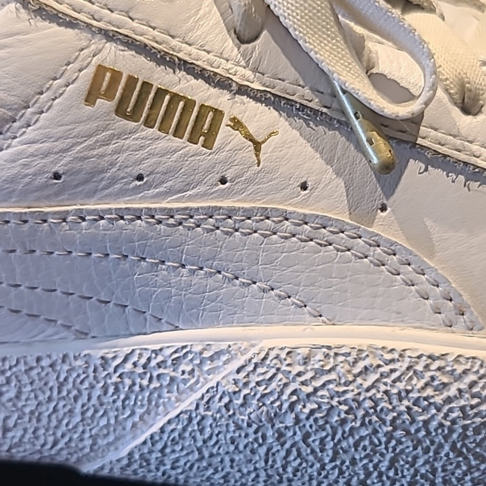 Puma women's "Love" sz. 10. White leather court shoes (#954) - Picture 2 of 12